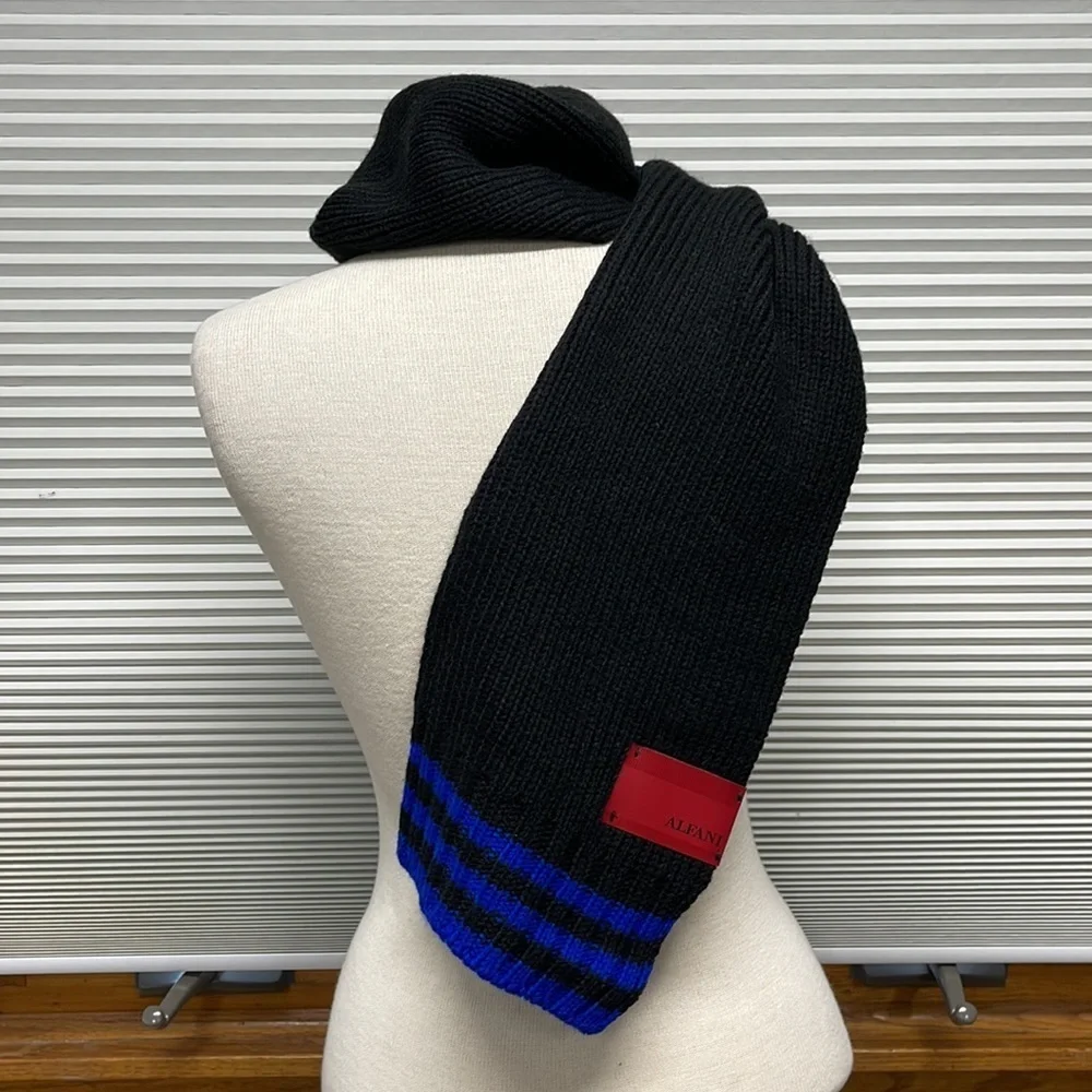 Alfani NWT Black With Blue Stripes Acrylic Winter Scarf